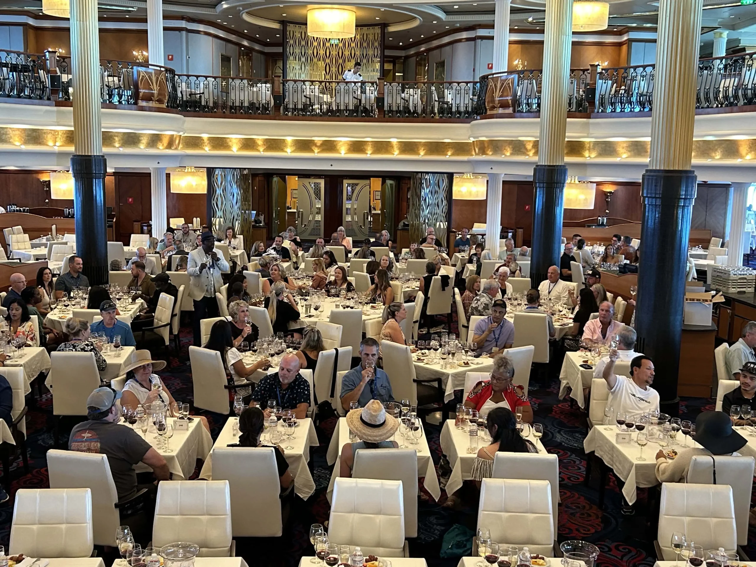 Wine cruise tasting session full of participants on a cruise ship